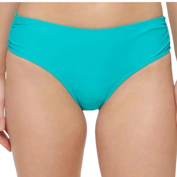 NWT Calvin Klein 50 SPF Ruched Sides Hipster Bikini Bottoms Aqua size XL - Picture 10 of 10
